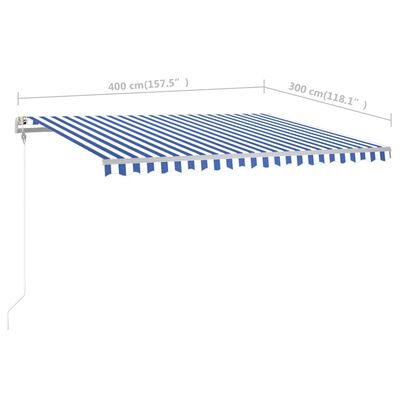 vidaXL Toldo manual retráctil con postes azul y blanco 4x3 m