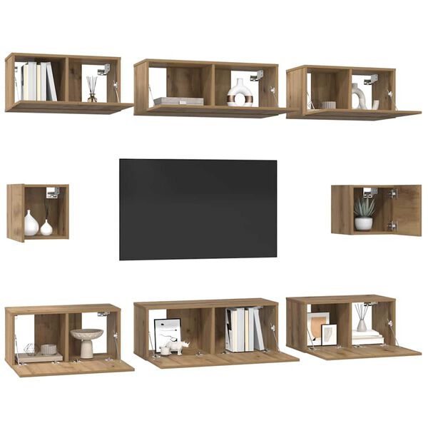 vidaXL Conjunto de mueble de TV 8 pcs Roble artesanal
