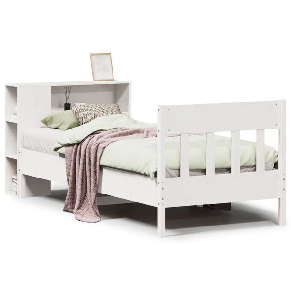 vidaXL Cama con estanter&iacute;a sin colch&oacute;n madera maciza blanca 75x190 cm
