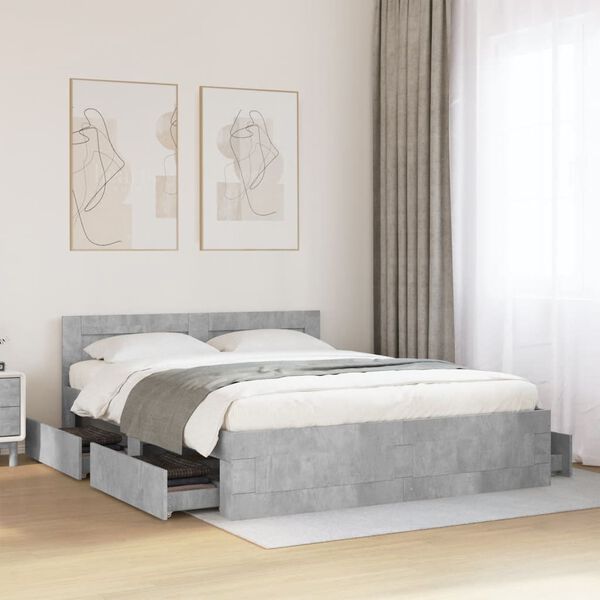 vidaXL Cama con cabecero madera de ingenier&iacute;a gris hormig&oacute;n 150x200 cm