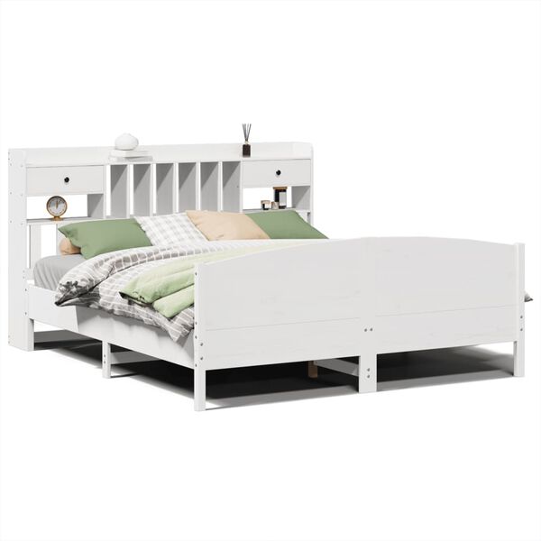 vidaXL Cama con estanter&iacute;a sin colch&oacute;n madera maciza blanca 180x200 cm
