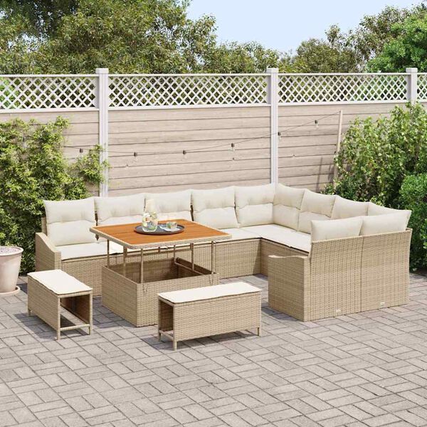 vidaXL Conjunto de sof&aacute; de jard&iacute;n con coj&iacute;n 12 pcs Beige Polirat&aacute;n