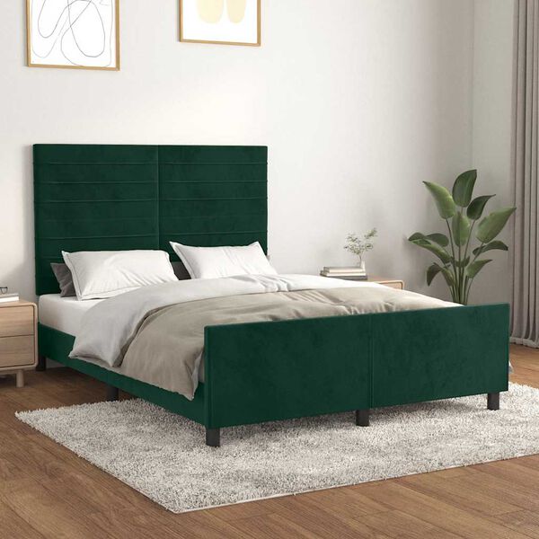 vidaXL Estructura cama sin colch&oacute;n terciopelo verde oscuro 140x200 cm
