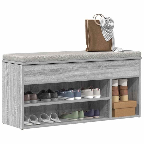vidaXL Banco zapatero madera de ingenier&iacute;a gris sonoma 102x30,5x45 cm