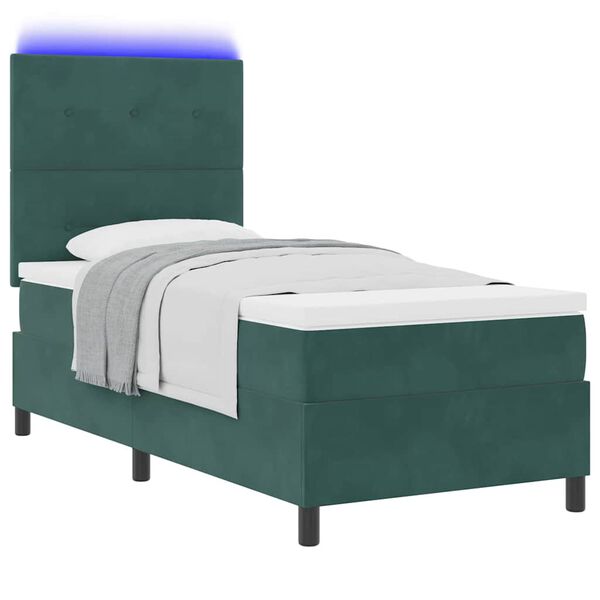 vidaXL Cama Box Spring LED Verde oscuro 100 x 200 cm Terciopelo