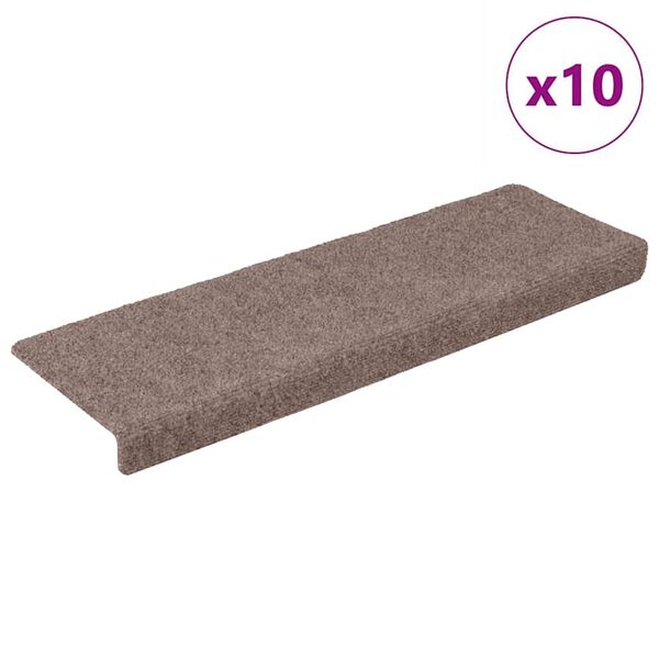 vidaXL Felpudos autoadhesivos para escaleras, 10 unidades, 65 x 21 x 4 cm, borde rectangular marr&oacute;n claro