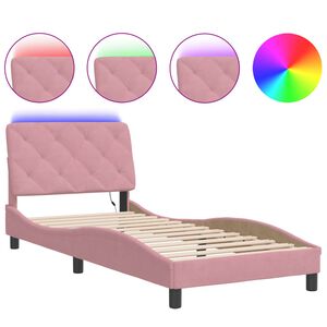 vidaXL Estructura de cama con LED sin colch&oacute;n terciopelo rosa 90x200 cm