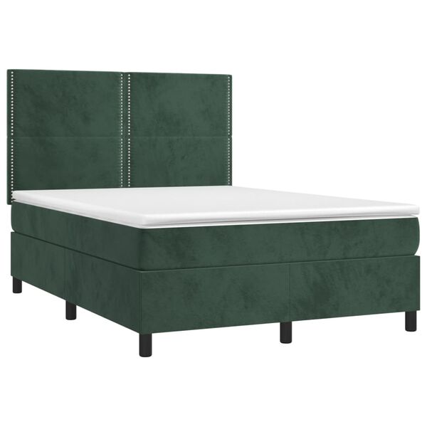 vidaXL Cama box spring colch&oacute;n y LED terciopelo verde oscuro 140x190cm