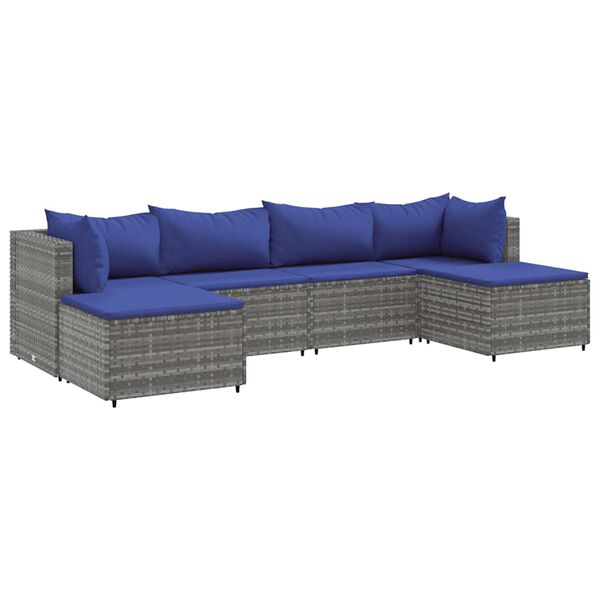 vidaXL Set de muebles de jardín 6 pzas y cojines ratán sintético gris