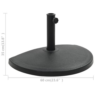 vidaXL Base de sombrilla de semicírculo de poliresina negra 15 kg
