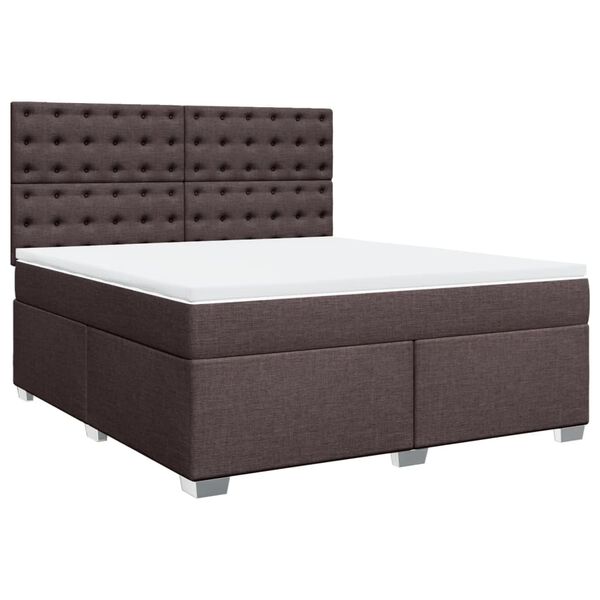 vidaXL Cama box spring con colch&oacute;n tela marr&oacute;n oscuro 180x200 cm