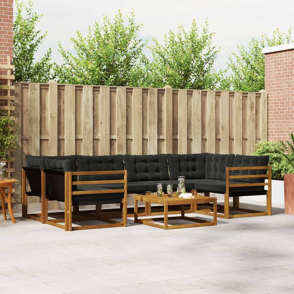 vidaXL Conjunto de sof&aacute;s de exterior con coj&iacute;n 7 pcs Natural y negro