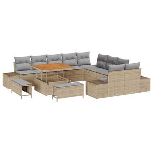 vidaXL Conjunto de sof&aacute;s de jard&iacute;n con coj&iacute;n 13 pcs Beige Polirat&aacute;n