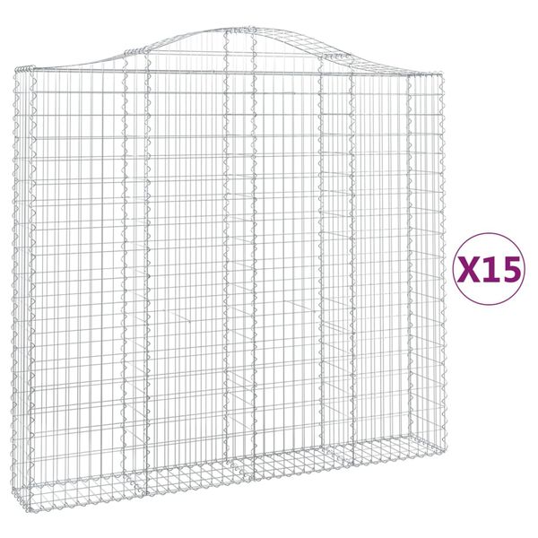 vidaXL Cestas de gaviones 15 uds forma de arco hierro 200x30x180/200cm