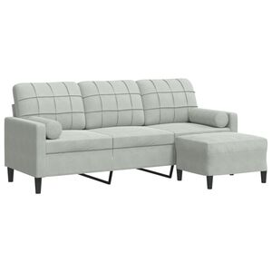 vidaXL Sof&aacute; de 3 plazas con taburete de terciopelo gris claro 180 cm