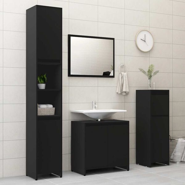 vidaXL Armario de ba&ntilde;o madera contrachapada negro 30x30x95 cm