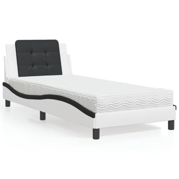 vidaXL Estructura de cama sin colch&oacute;n Zadar cuero sint&eacute;tico blanco y negro 100x200 cm