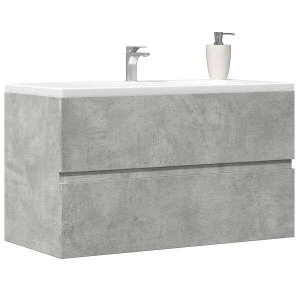 vidaXL Armario para lavabo contrachapada gris hormig&oacute;n 90x38,5x45 cm