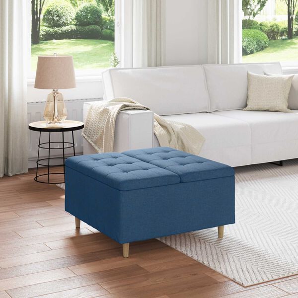 vidaXL Otomano de almacenamiento con coj&iacute;n Azul 80 x 80 x 45 cm tela