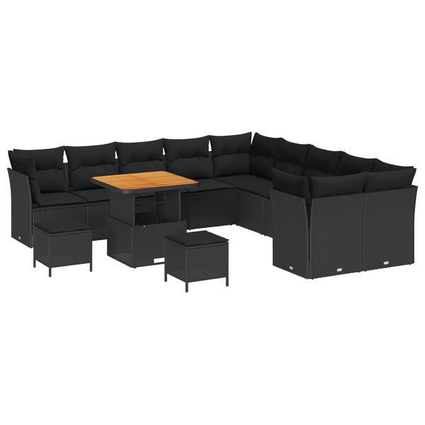vidaXL Conjunto de sof&aacute; de jard&iacute;n 13 pcs Negro rat&aacute;n sint&eacute;tico