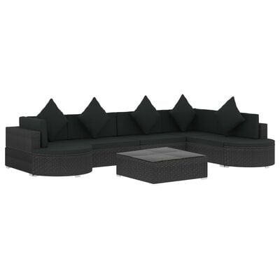 vidaXL Set muebles de jardín y cojines 8 piezas ratán sintético negro