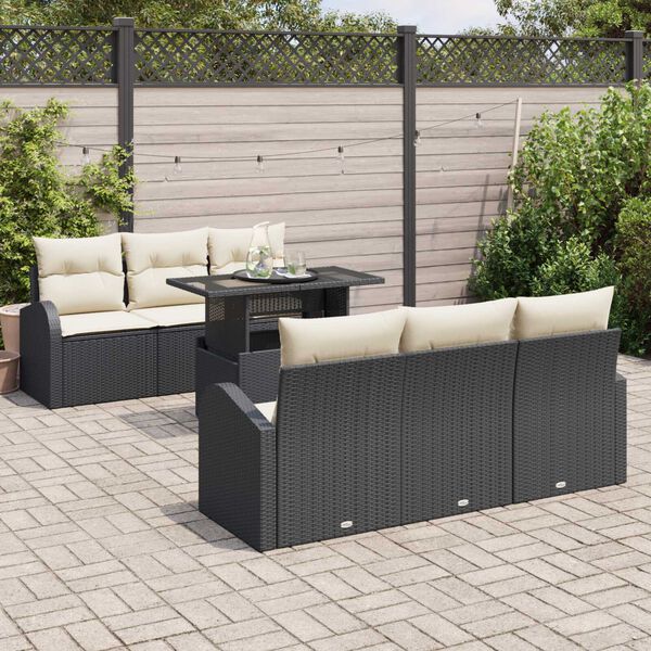 vidaXL Conjunto de sof&aacute; de jard&iacute;n Manual 7 pcs Negro 100 x 55 x 73 cm
