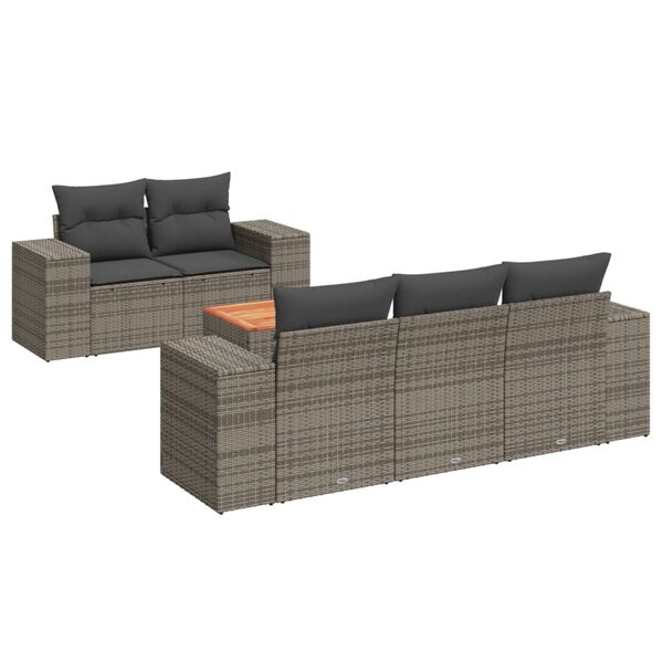 vidaXL Set de muebles de jard&iacute;n 6 pzas y cojines rat&aacute;n sint&eacute;tico gris