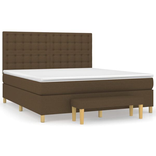 vidaXL Cama box spring con colch&oacute;n tela marr&oacute;n oscuro 160x200 cm