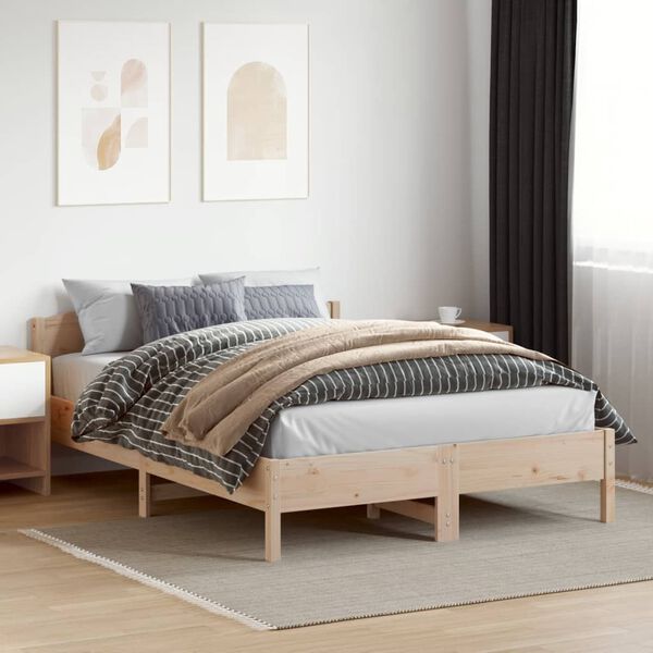 vidaXL Estructura de cama sin colch&oacute;n madera maciza de pino 160x200 cm