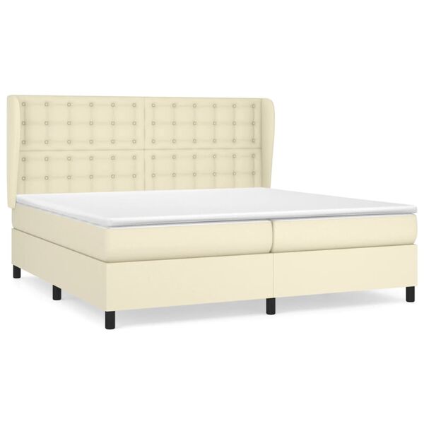 vidaXL Cama box spring con colch&oacute;n cuero sint&eacute;tico crema 200x200 cm