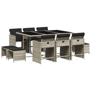 vidaXL Set de comedor de jard&iacute;n 11 pzas y cojines rat&aacute;n sint&eacute;tico gris