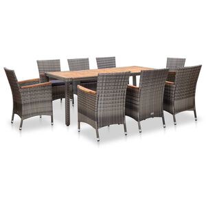 vidaXL Set de muebles de jard&iacute;n 9 pzas rat&aacute;n sint&eacute;tico gris