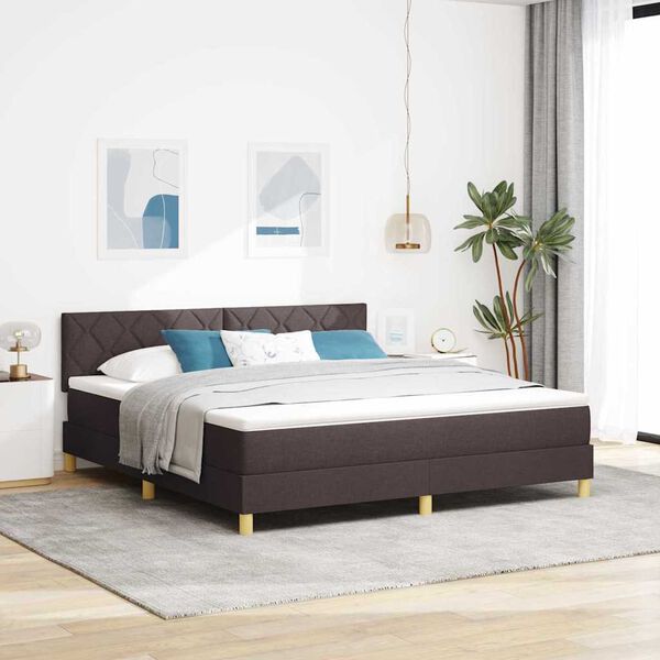 vidaXL Cama Box Spring LED con colch&oacute;n Marr&oacute;n Oscuro 180 x 200 cm tela