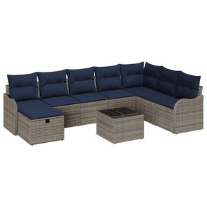 vidaXL Juego de Sof&aacute; 9 uds. 8-N&uacute;mero de plazas Gris y marino