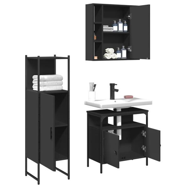 vidaXL Set de muebles de baño 3 piezas madera contrachapada negro