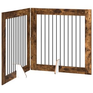 vidaXL Puerta para perros plegable con soportes 2 uds. Roble Ahumado