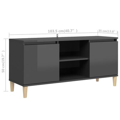 vidaXL Mueble de TV con patas madera gris brillante 103,5x35x50 cm