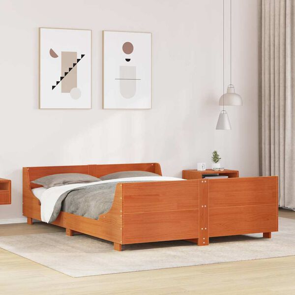 vidaXL Cama sin colch&oacute;n madera maciza de pino marr&oacute;n cera 120x200 cm