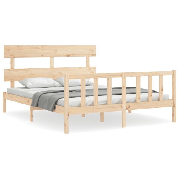 vidaXL Estructura de cama de matrimonio con cabecero madera maciza