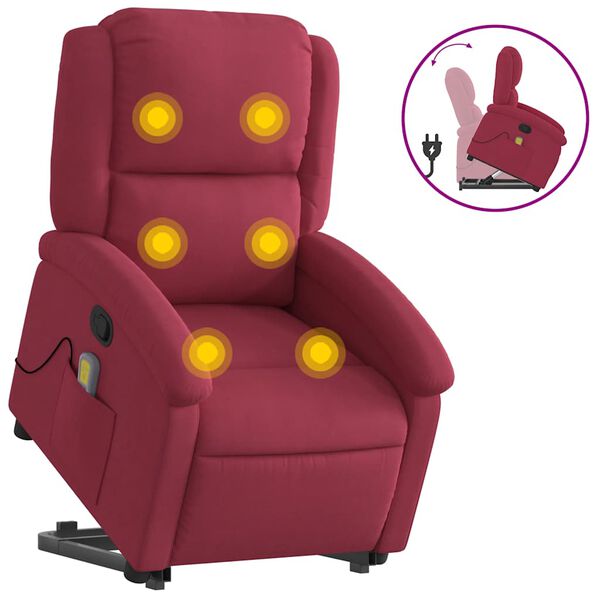 vidaXL Sill&oacute;n reclinable de masaje elevable terciopelo rojo tinto