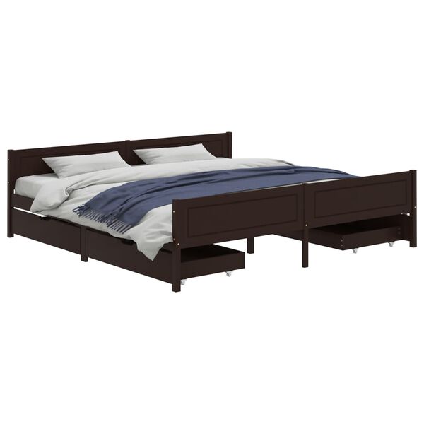 vidaXL Estructura cama 4 cajones madera pino marr&oacute;n oscuro 180x200 cm
