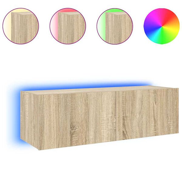 vidaXL Mueble de TV de pared con luces LED roble Sonoma 100x35x31 cm