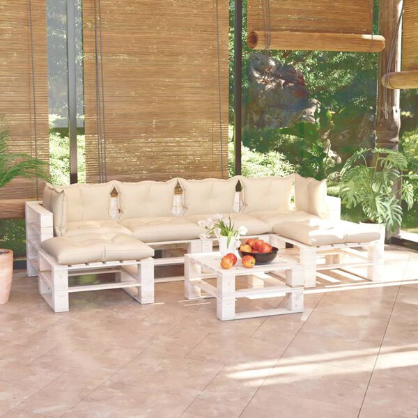 vidaXL Muebles de jard&iacute;n de palets 7 pzas y cojines madera de pino