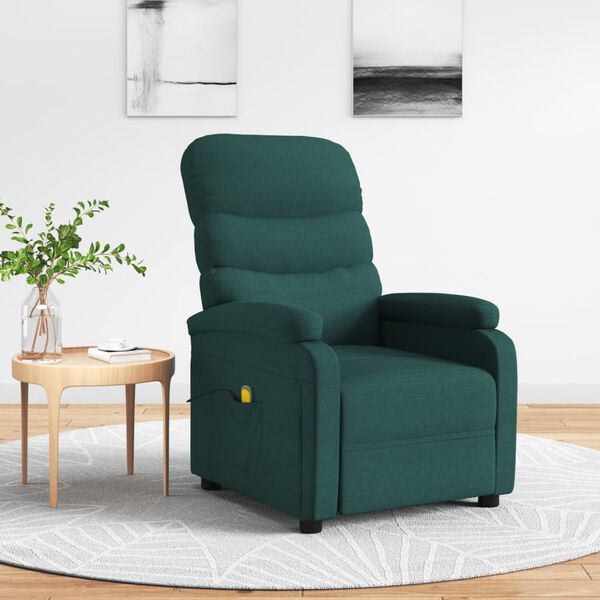 vidaXL Sill&oacute;n de masaje el&eacute;ctrico tela verde oscuro
