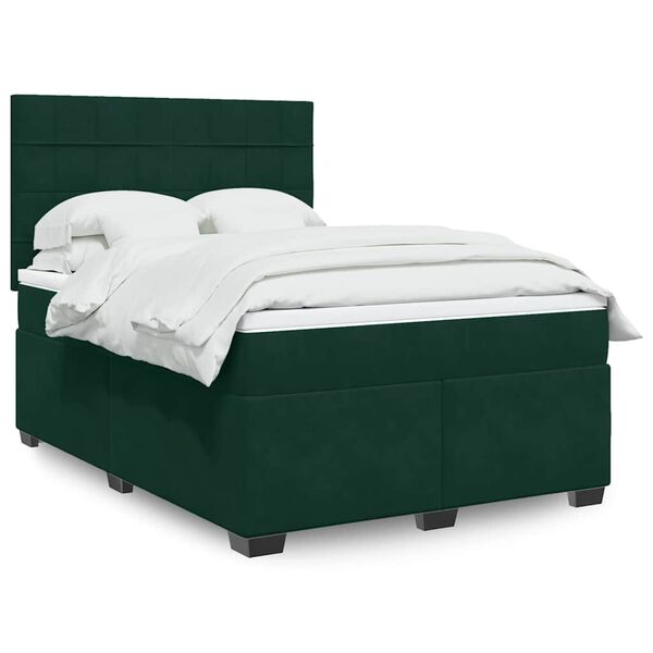 vidaXL Cama box spring con colch&oacute;n terciopelo verde oscuro 140x190 cm