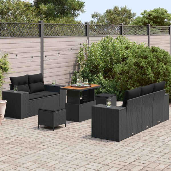 vidaXL Conjunto de sof&aacute; de jard&iacute;n 8 pcs Negro Rattan de Poli&eacute;ster