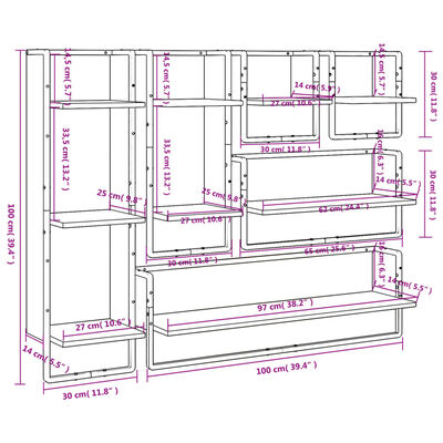 vidaXL Estantes pared con barras 6 pzas madera ingeniería roble Sonoma