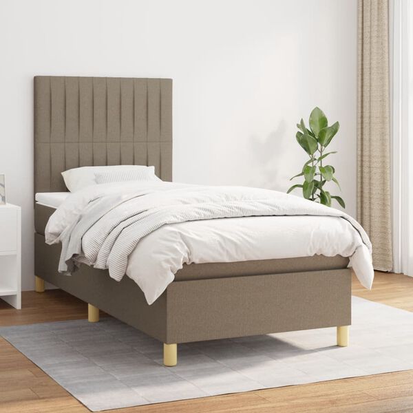 vidaXL Cama box spring con colch&oacute;n tela gris taupe 90x190 cm