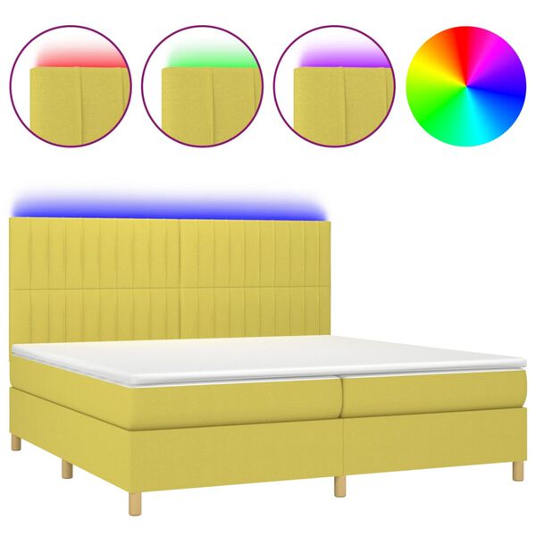 vidaXL Cama box spring colch&oacute;n y luces LED tela verde 200x200 cm