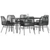 vidaXL Set de comedor de jard&iacute;n 7 piezas cojines rat&aacute;n sint&eacute;tico negro